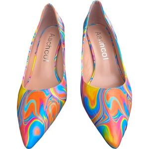 Aachcol Pumps Pointed Toe Slip on Mid Heel Dress Chunky Block Heels Size 7.5